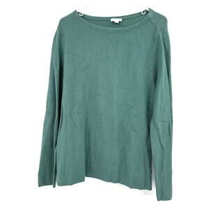J. Jill Size Large Green Pullover Sweater Knit Cotton Blend Zipper Hem Detail